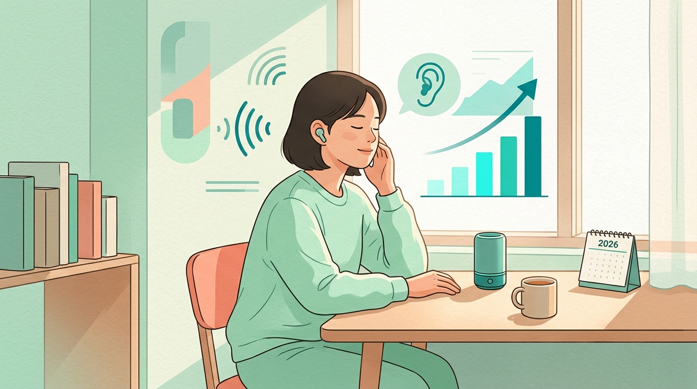 이명 증상을 완화하기 위해 일상적인 배경 소음을 활용한 재훈련 치료를 실천하며 뇌의 민감도를 낮추고 안정적인 상태에 도달하는 모습을 보여주는 생활 환경 정리입니다.